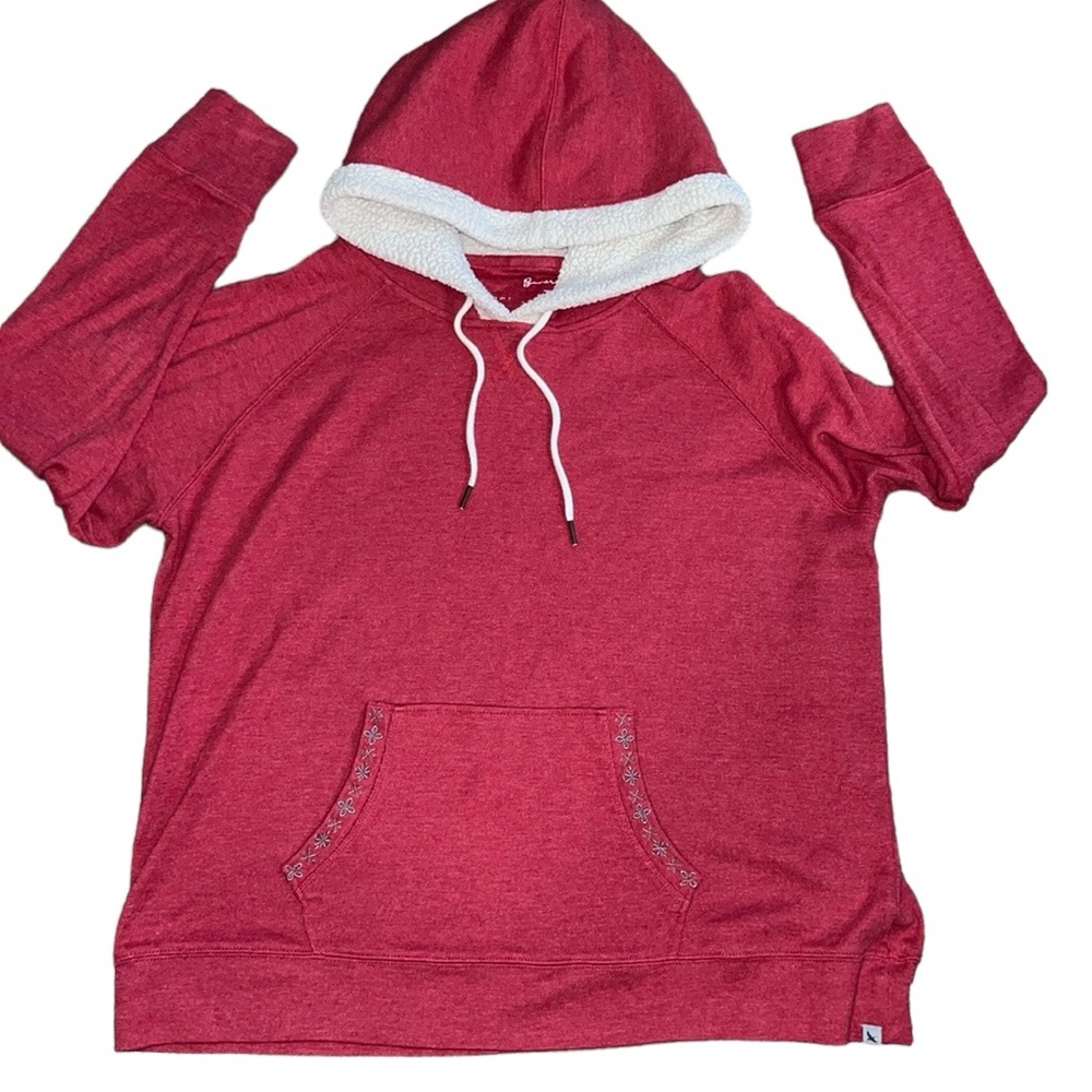 Eddie Bauer Sherpa Lined Hoodie With Red Floral Pocket Trim XL